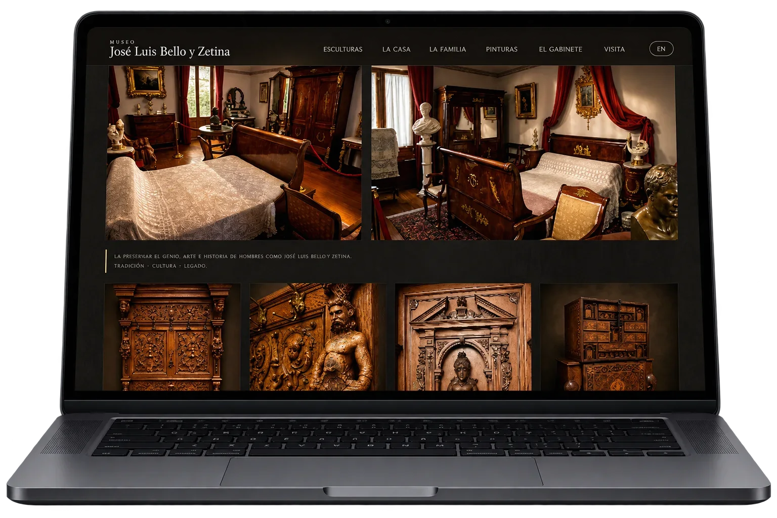 El sitio del Museo José Luis Bello y Zetina abierto en una laptop